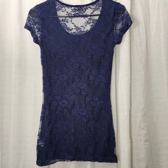 Navy Blue Lace Top, Women's Small - Picture 4 of 8